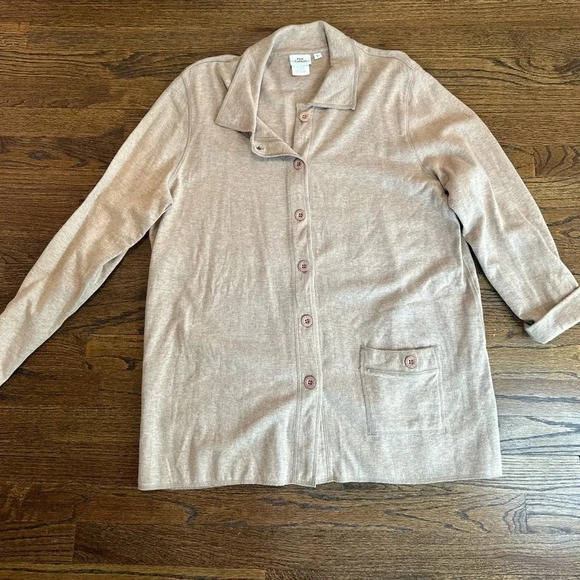 Hot Cotton Lagenlook button up Beige Long Sleeve Shirt with Pocket Large C0841 - Picture 1 of 7